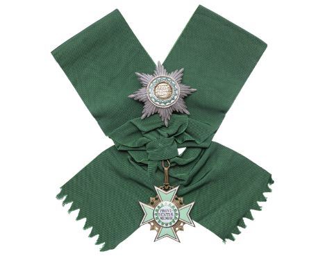 Germany,Saxony, Order of the Rue Crown, First Class set of insignia, comprising sash badge and breast star, in silver-gilt, s
