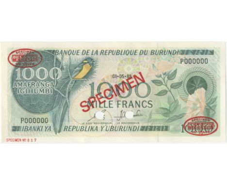 Burundi, Banque de la Republique du Burundi,1,000 Francs, 1988, P000000, De la Rue seals and SPECIMEN  stamped on each side, 