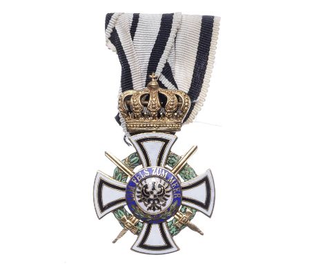 Germany,Prussia, Royal Order of the House of Hohenzollern, breast badge with swords, in gilt and enamel. Good very fine. (1)T