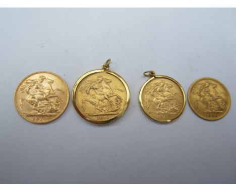 Sovereigns and Half Sovereigns,Sovereigns, 1891, 1910. Half Sovereigns, 1906, 1911.  The first and last in removable mounts, 