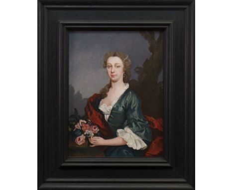 JOHN GILES ECCARD (BRITISH d 1779), PORTRAIT OF A LADYoil on canvas, traces of initials lower right33cm x 25cmFramed