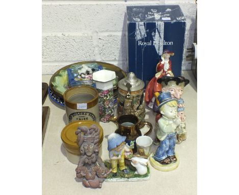 A Royal Doulton figurine 'Top O' The Hill' HN1834, (boxed), a Hummel figure 'Serenade', 19cm high, a Melba Ware 'Punch' chara