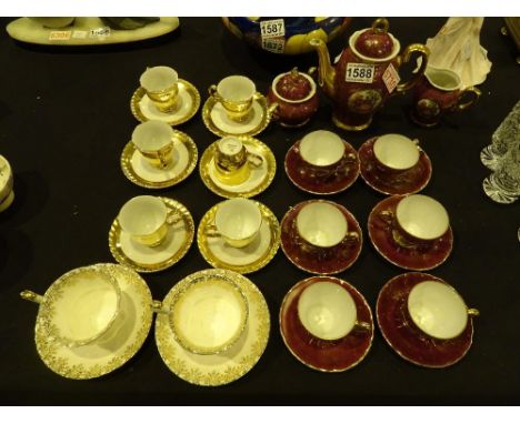 Limoges coffee set six Czech Tara gilded cups and saucers and Royal Albert Happy Birthday and Mother cups and saucers