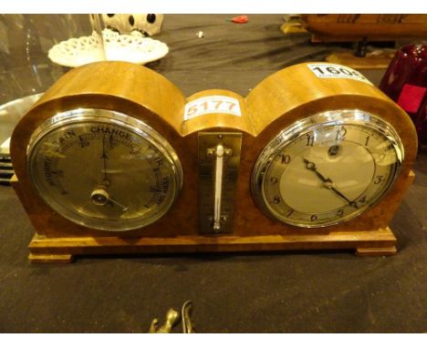 Art Deco walnut cased clock barometer thermometer