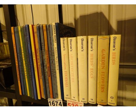 Shelf of mixed books including Ladybird and Observer
