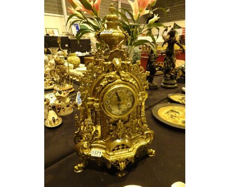 Reproduction large brass decorative battery operated mantel clock H: 60 cm