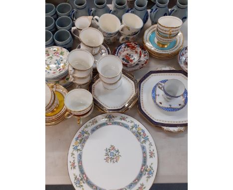 Bone china tableware to include Royal Stafford, Royal Worcester and part tea sets together with blue pottery jugs and beakers