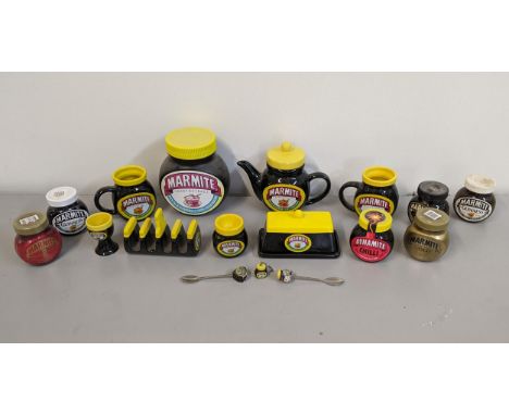 Marmite collectables to include egg cups, a teapot, a mug, a butter dish, a toast rack and other items, along with a collecti