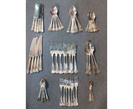 A part set of Kings pattern silver plated cutlery and flatware and a set of six similar spoonsLocation: 5:4 