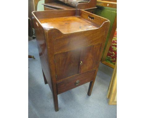 A Georgian mahogany commode with two cupboard doors above single drawer and on block shaped legs, 88h x 45w 