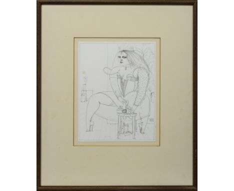 * JAMES MCNAUGHT RSW RGI (SCOTTISH b. 1948), SKETCH FOR GIRL WITH SYPHON pencil on paper, monogrammed and dated 1988, titled 