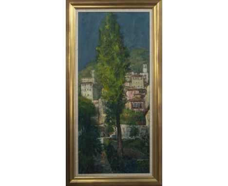 * WILLIAM BIRNIE RSW RGI (SCOTTISH 1929 - 2006), EVENING LIGHT, GUBBIO (UMBRIA, ITALY) oil on board, signed and dated '93, ti