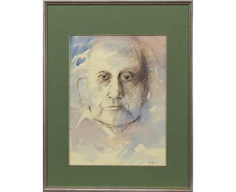 * TOM HOVELL SHANKS RSW RGI PAI (SCOTTISH 1921 - 2020), SELF PORTRAIT mixed media on paper, initialled image size 35cm x 26cm