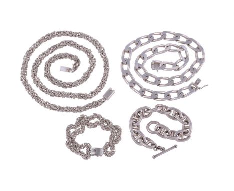
	
		FOUR PIECES OF MEXICAN SILVER COLOURED JEWELLERY
		Comprising a fancy link chain necklace, stamped TJ-53 Mexico 925; tog