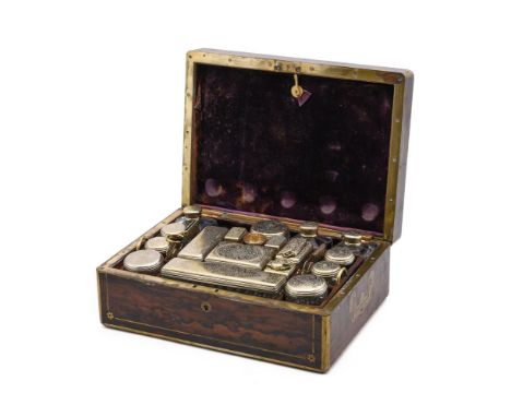 
	
		A WILLIAM IV TRAVELLING TOILET CASE WITH SILVER MOUNTED FITTINGS
		CHRISTOPHER JOHN BUCKLER, LONDON 1831
		The rosewood 