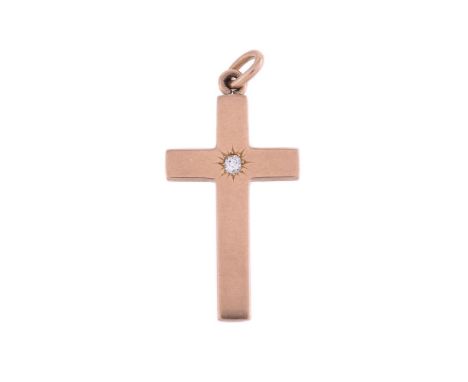 
	
		A LATE VICTORIAN DIAMOND SET CROSS PENDANT 
		BIRMINGHAM 1897
		The polished cross with an old mine cut diamond in a rad