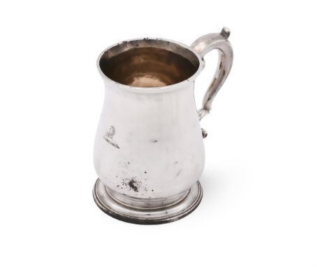 
	
		A GEORGE II SILVER BALUSTER MUG
		RICHARD ZOUCH, LONDON 1742
		With a double scroll handle, engraved with a crest and on