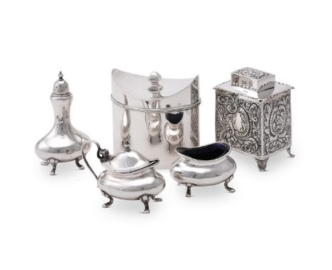 
	
		A COLLECTION OF SILVER ITEMS
		To include: an Edwardian oval tea caddy by Stokes &amp; Ireland Ltd., Chester 1904, 10cm 