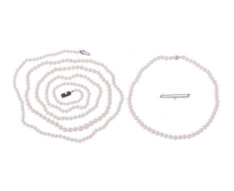 
	
		A SMALL COLLECTION OF CULTURED PEARL JEWELLERY
		The first Mikimoto, a long strand with graduated cultured pearls to a s
