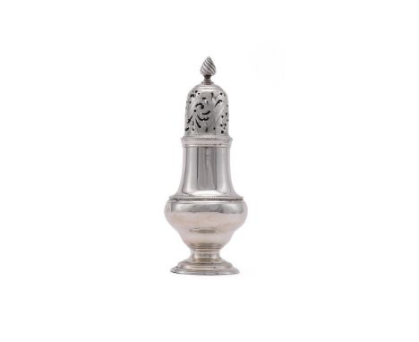 
	
		A GEORGE II SILVER BALUSTER SUGAR CASTOR
		JABEZ DANIELL &amp; JAMES MINCE, LONDON 1759
		With a wrythen cone finial to 