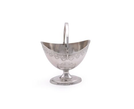 
	
		A GEORGE III SCOTTISH SILVER OVAL SWING HANDLED PEDESTAL BASKET
		NO APPARENT MAKER'S MARK, EDINBURGH 1792
		With a swin
