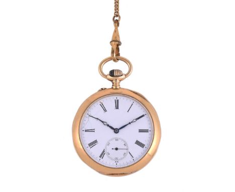 
	
		UNSIGNED 
		A SWISS GOLD COLOURED KEYLESS WIND OPEN FACE POCKET WATCH, NO. 1121109
		Movement: Swiss lever movement
		Ca