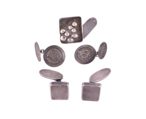 
	
		GEORG JENSEN, NO 84, A PAIR OF CUFFLINKS
		The polished rectangular panels to bars with oval swivel terminals, the bars 