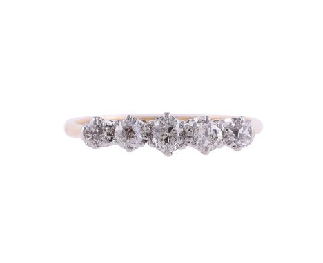 
	
		A FIVE STONE DIAMOND RING
		The ring set with graduated old cut diamonds in claw settings, approximately 0.36 carats tot