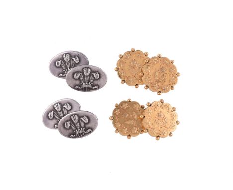 
	
		A PAIR OF LATE VICTORIAN 9 CARAT GOLD CUFFLINKS 
		BIRMINGHAM 1889
		The circular lobed panels with floral and foliate d
