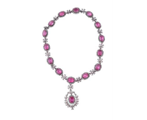 
	
		A PINK AND WHITE PASTE NECKLACE FROM THE FIRST HALF OF THE 20TH CENTURY
		The necklace with pink and white paste cluster