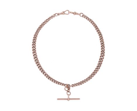 
	
		AN EARLY 20TH CENTURY 9 CARAT GOLD CURB LINK ALBERT CHAIN
		The graduated curb links to a T-bar attachment, with lobster