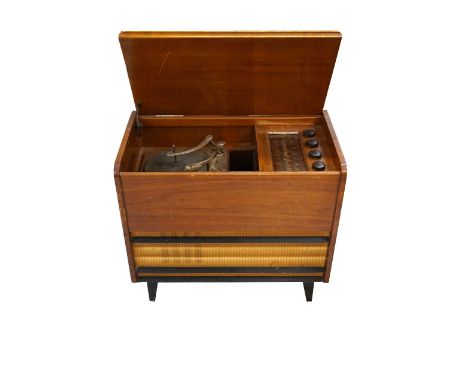 FERRANTI 345 RADIOGRAM
contained in a teak case with a lift up lid revealing a turntable with adjustable speed setting and a 