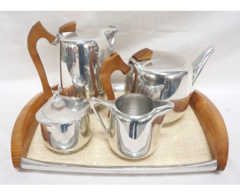 RETRO PICQUOT WARE TEA SERVICE
comprising teapot; water jug; sugar basin with hinged cover; milk jug and serving tray (5)