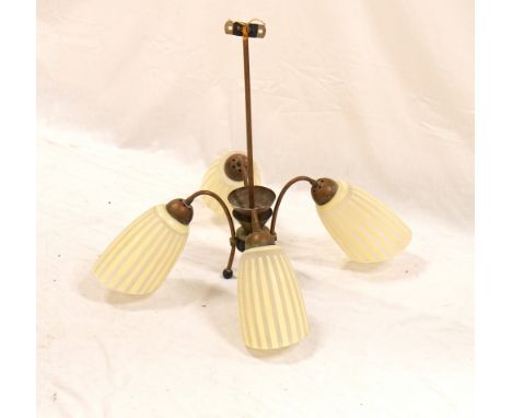 1950's FOUR BRANCH CEILING LIGHT
with four shaped glass shades, 49.5cm high