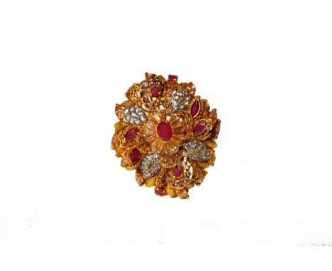 IMPRESSIVE MULTI RUBY AND GEM SET DRESS RING
in twenty-one carat gold, the shank marked 875, ring size Z