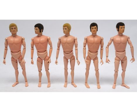 Palitoy Action Man vintage flock hair, plastic hands figures/loose/undressed, all have Side Burns, a group which appear to be