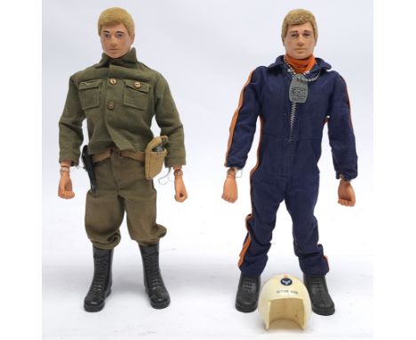 Palitoy Action Man vintage pair of loose/unboxed flock hair figures, both appear to have be fitted with re-production hands, 