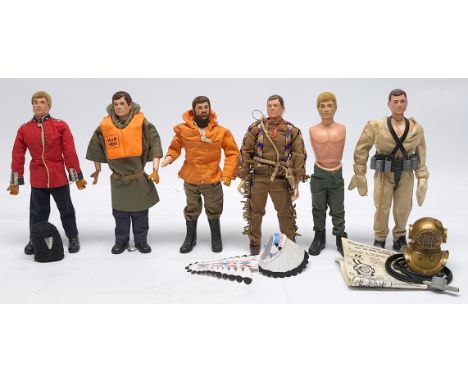Palitoy Action Man vintage group of loose, dressed figures (some are missing body parts and/or have damaged hands), generally
