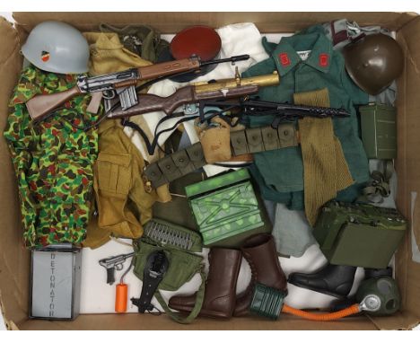 Palitoy Action Man vintage loose clothing/accessories to include guns, various part outfits, helmets/hats plus others - see p