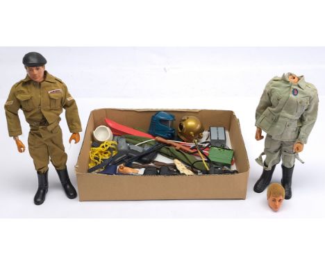 Palitoy Action Man vintage, a group to include (1) dressed, flock hair, gripping hands figure (the hands have hardened and be