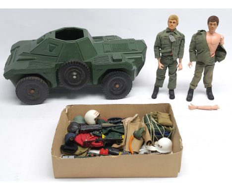 Palitoy Action Man vintage loose/unboxed group to include 2 x dressed flock hair figures with plastic hands (1 figure has an 