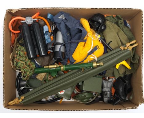 Palitoy Action Man vintage loose clothing/accessories to include guns, boots, helmets/hats, plus others - generally Fair to G