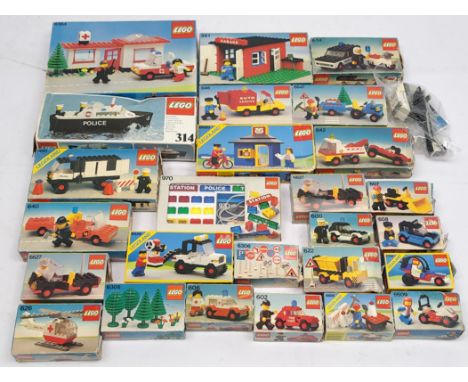 Lego vintage Legoland/Town group to include #361 Classic Town - Garage; #600 Police Car; #608 Taxi; #6364 Paramedic Unit, plu