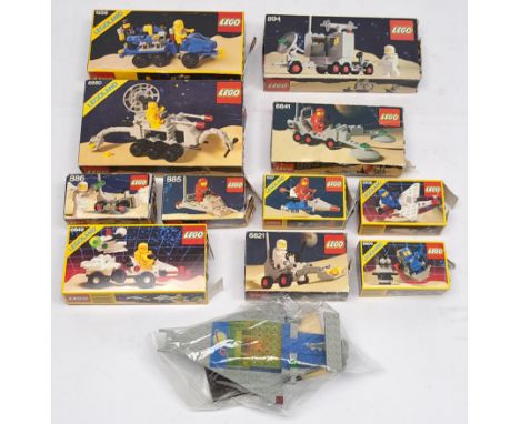 Lego vintage Space group to include #894 Mobile Ground Tracking Station; #1557 Scooter; #1558 Mobile Command Trailer; #6880 S