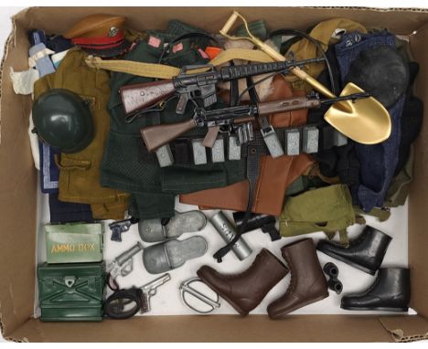 Palitoy Action Man vintage loose clothing/accessories to include guns, various part outfits, helmets/hats plus others - see p
