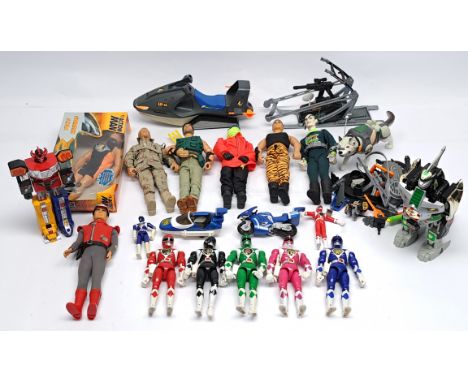 Hasbro Action Man/Bandai Power Rangers mixed group to include modern issue Action Man figures with some accessories and vehic