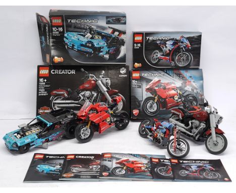 Lego mixed group to include (1) #10269 Creator - Harley Davidson Fat Boy; (2) #42036 Technic - Street Motorcycle; (3) #42050 