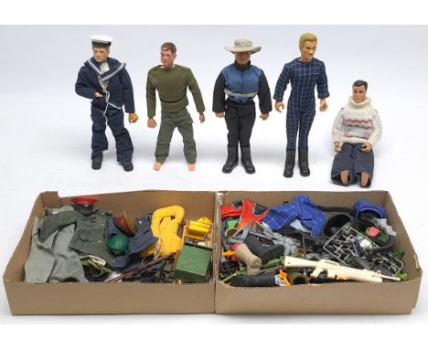 Palitoy Action Man vintage loose/unboxed group to include 2 x flock hair figures (one figure has damaged and missing hand and