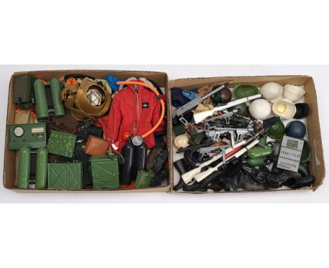 Palitoy Action Man vintage loose DAMAGED clothing/accessories to include guns, various part outfits, helmets/hats plus others