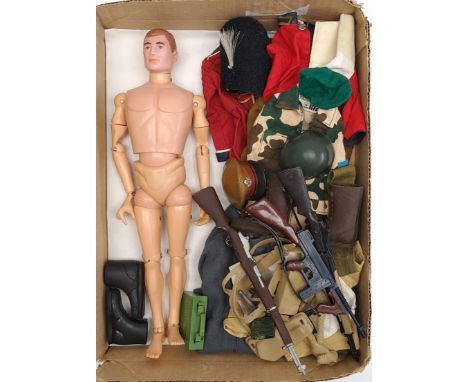 Palitoy Action Man vintage, unboxed group to include undressed painted head, plastic hands figure plus various accessories in
